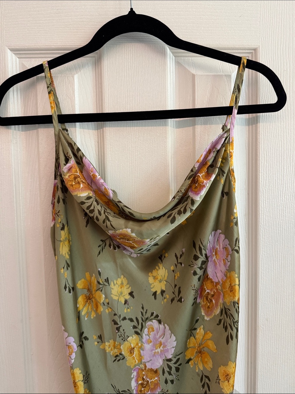 BEBE Floral Satin Midi Slip Dress Green Size Medium - Picture 4 of 7